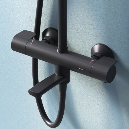 Душевая система AM.PM X-Joy F0785A522 с термостатом Черная матовая 