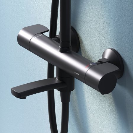 Душевая система AM.PM X-Joy F0785A522 с термостатом Черная матовая 