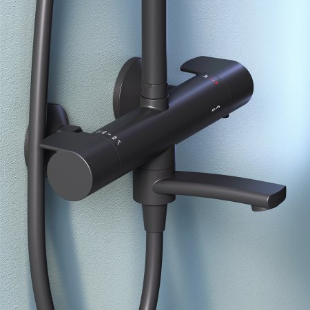 Душевая система AM.PM X-Joy F0785A522 с термостатом Черная матовая 