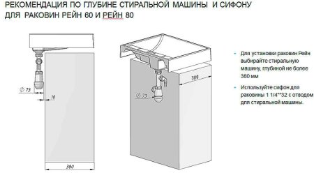 Раковина Aquaton Рейн 80 L 1A72113KRW210 на стиральную машину Графит 