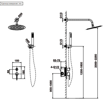 Душевая система с термостатом AltroBagno Unione 040409 GrMt 