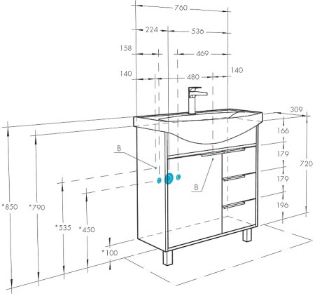 Тумба под раковину Aquaton Рико 80 1A215401RIB90 Белый Ясень фабрик 