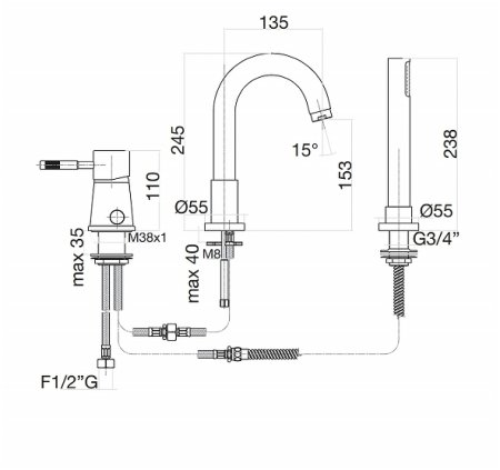 Смеситель на борт ванны Fiore Xenon 44CR5155 Хром 
