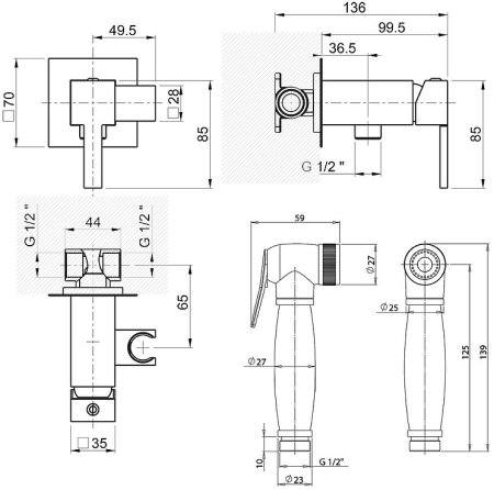 Гигиенический душ со смесителем Paini Kampana 53CR442QRU Хром 