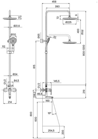 Душевая система Iddis Ray RAYBL3Fi06 Черная матовая 