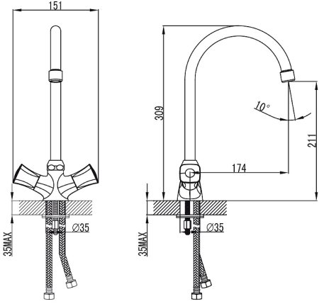 Смеситель для кухни Kaiser Topaz 17233 Хром 