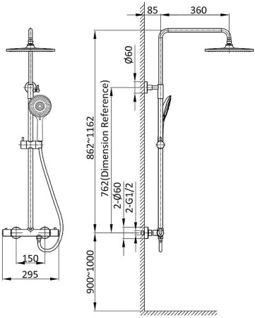 Душевая система Vincea Esse VSFS-1E0TMB с термостатом Черная матовая 