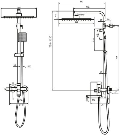 Душевая система WesnaArt Kubus KUB13-314 Сатин 