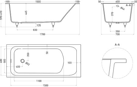 Ванна из искусственного камня Salini Orlanda 170х70 102011M Белая матовая 