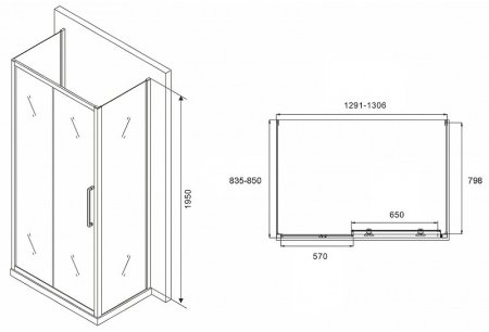 Душевой уголок Abber Schwarzer Diamant 130x85 AG30130MH-S85M-S85M профиль Хром стекло матовое 