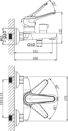 Смеситель Rush Jawa JA0735-44 для ванны с душем 