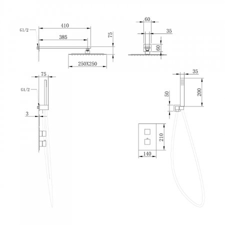 Душевая система Abber Daheim AF8251G с термостатом Золото матовое 