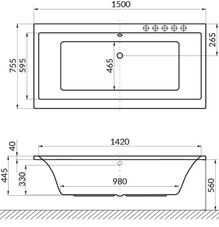 Акриловая ванна Excellent Pryzmat WAEX.PRY15.LINE 150x75 