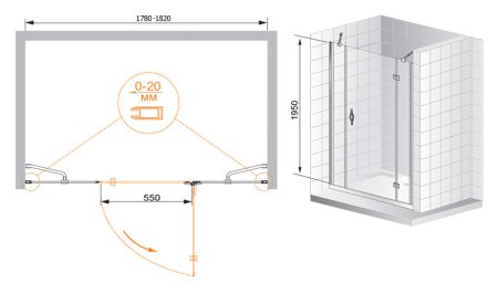 Душевая дверь в нишу Cezares Bergamo B13 60 60/60 P Cr R 