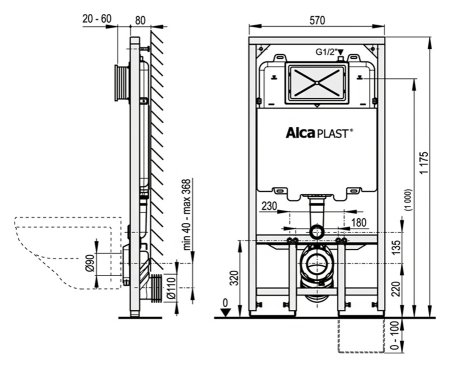 Система инсталляции для унитазов AlcaPlast Sadromodul Slim AM1101/1200 