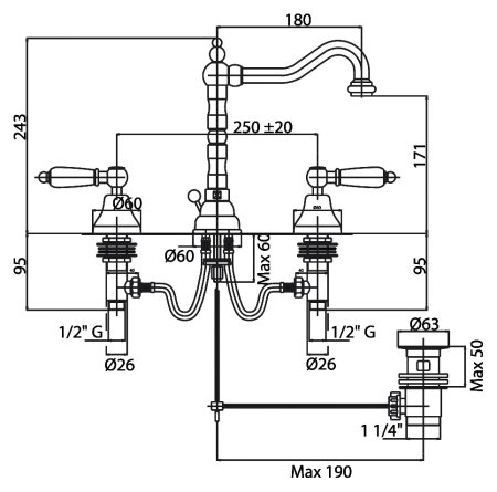 Смеситель Cezares Diamond DIAMOND-BLS2-03/24-Sw для раковины 