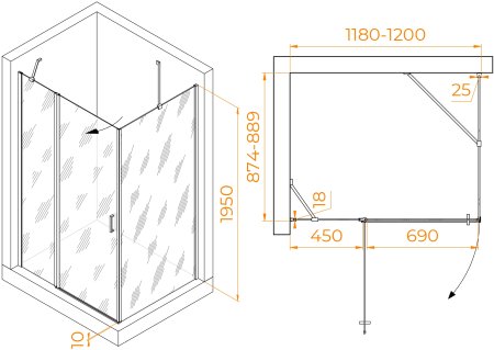 Душевой уголок RGW LE-044 (LE-004+Z-14) 1200x900 