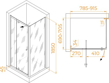 Душевой уголок RGW PA-44 (PA-02 + Z-050-1) 800x700 