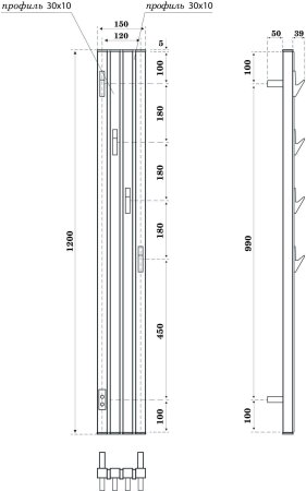 Полотенцесушитель электрический Point Пиано PN19722BGB 150x1200 диммер слева, черный/графит блеск 