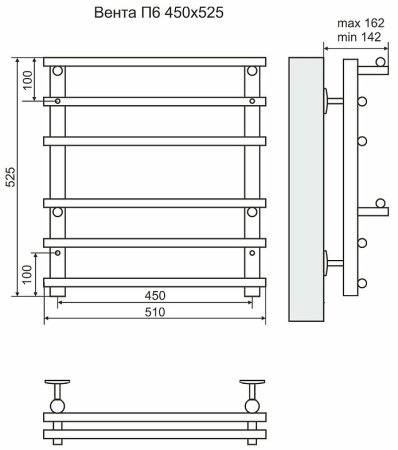 Водяной полотенцесушитель Terminus Вента П6 450x525 4670030723994 Хром 