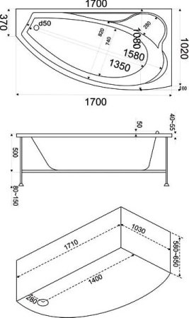 Акриловая ванна Bas Николь 170x100 см R 