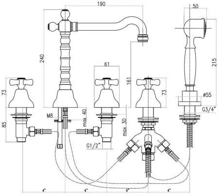 Смеситель на борт ванны Webert Armony AM730402010 золото 
