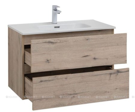 Тумба с раковиной Aquanet Алвита New 80 2 ящика, дуб веллингтон белый 
