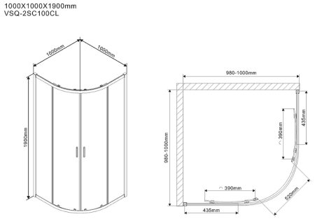 Душевой уголок Vincea Scala 100х100 VSQ-2SC100CL профиль Хром стекло прозрачное 