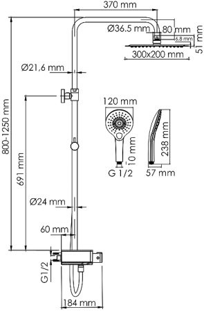 Душевая система WasserKRAFT A113.069.101.CH Thermo с термостатом Хром Белая 