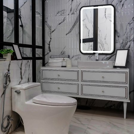 Зеркало Azario Мальта-лофт 60 LED-00002353 с подсветкой Черное с сенсорным выключателем 