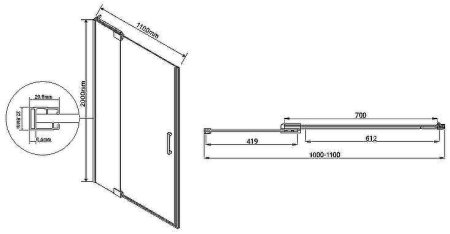 Душевая дверь Vincea Extra 110 VDP-1E1011CL профиль Хром стекло прозрачное 