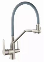 Смеситель для кухни с подключением фильтра для воды D-Lin H159317, сатин/серый