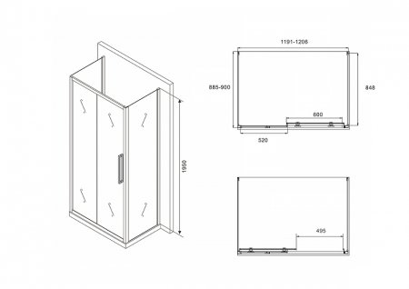 Душевой уголок Abber Schwarzer Diamant 120х90 AG30120BH-S90B-S90B профиль Черный стекло прозрачное 