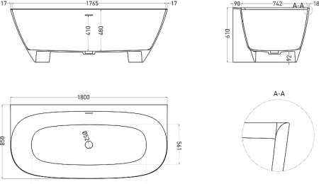 Ванна из искусственного камня Salini Sofia Wall 180х85 102513G Белая глянцевая 