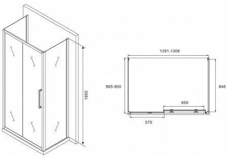 Душевой уголок Abber Schwarzer Diamant 130x90 AG30130MH-S90M-S90M профиль Хром стекло матовое 