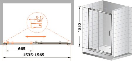 Душевая дверь в нишу Cezares Pratico BF1 155 P Cr 