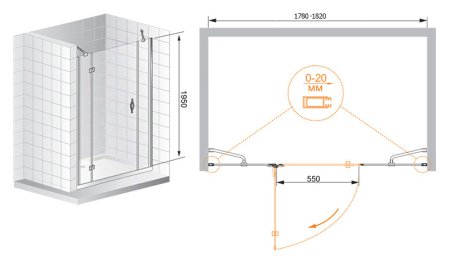 Душевая дверь в нишу Cezares Bergamo B13 60 60/60 P Cr L 