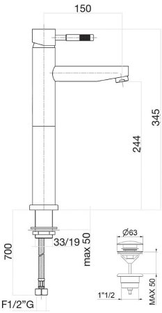Смеситель для раковины Webert Rimini RI830402560, черный 