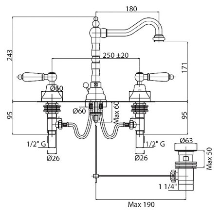 Смеситель Cezares First FIRST-BLS2-03/24-Bi для раковины 