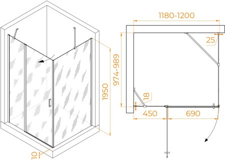 Душевой уголок RGW LE-044 (LE-004+Z-14) 1200x1000 