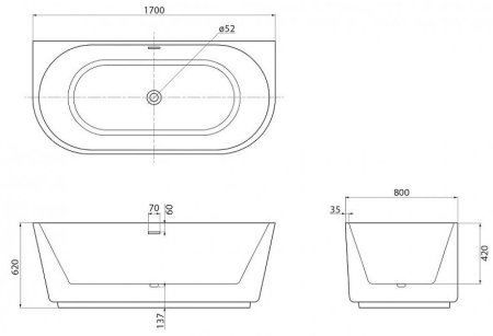 Акриловая ванна BelBagno 170x80 BB108-170-80 без гидромассажа 