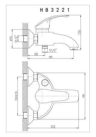 Смеситель для ванны короткий излив шаровый HAIBA HB3221 хром 
