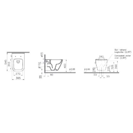 Унитаз подвесной VitrA Integra Square 7082B003-7209 безободковый, с биде и встроенным смесителем 