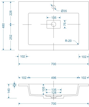 Тумба подвесная "ЛИМА 70" эмаль, под раковину LINE 70, 2 ящ., PLUS, графит 
