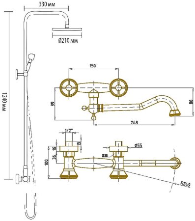 Душевая система Bronze de Luxe Royal 10121DF/1 Бронза 