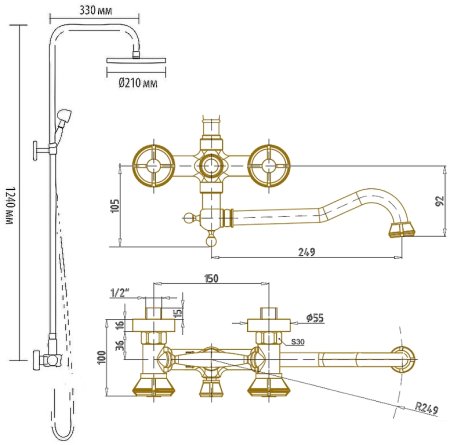 Душевая система Bronze de Luxe Royal 10121DF/1 Бронза 