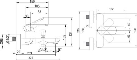 Смеситель Villeroy & Boch O.novo TVT10400100061 для ванны с душем 