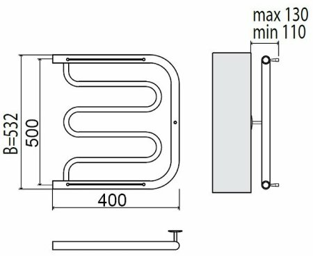Водяной полотенцесушитель Terminus Фокстрот 500x400 4620768881275 с полкой Хром 