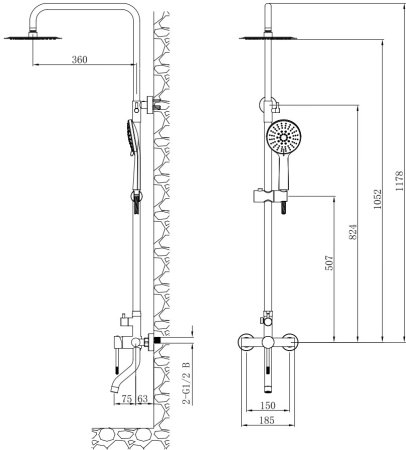 Душевая система со смесителем VODA Vessel (VST3000S) 