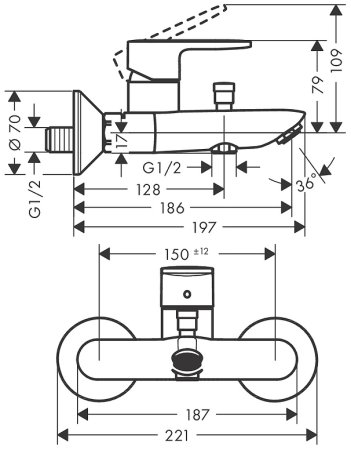 Смеситель для ванны Hansgrohe Vernis Blend 71454000 Хром 